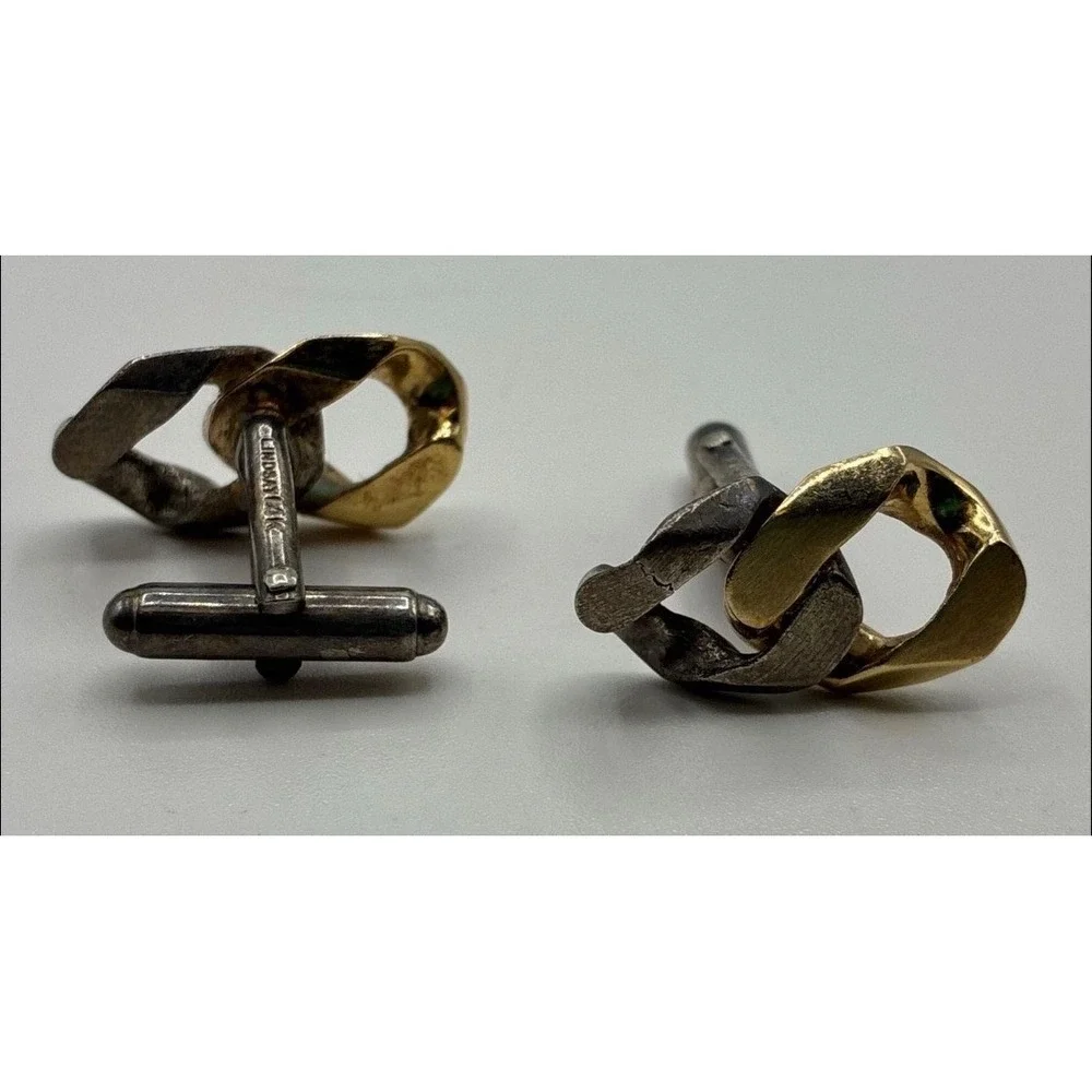 Vintage Lindsay 14K Gold Sterling Silver Knot Cufflinks Two Tone 13.62g